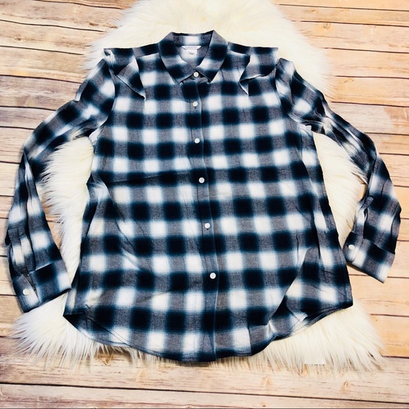 Club Monaco Blue Long Sleeve Plaid Ruffled Top - Picture 2 of 7